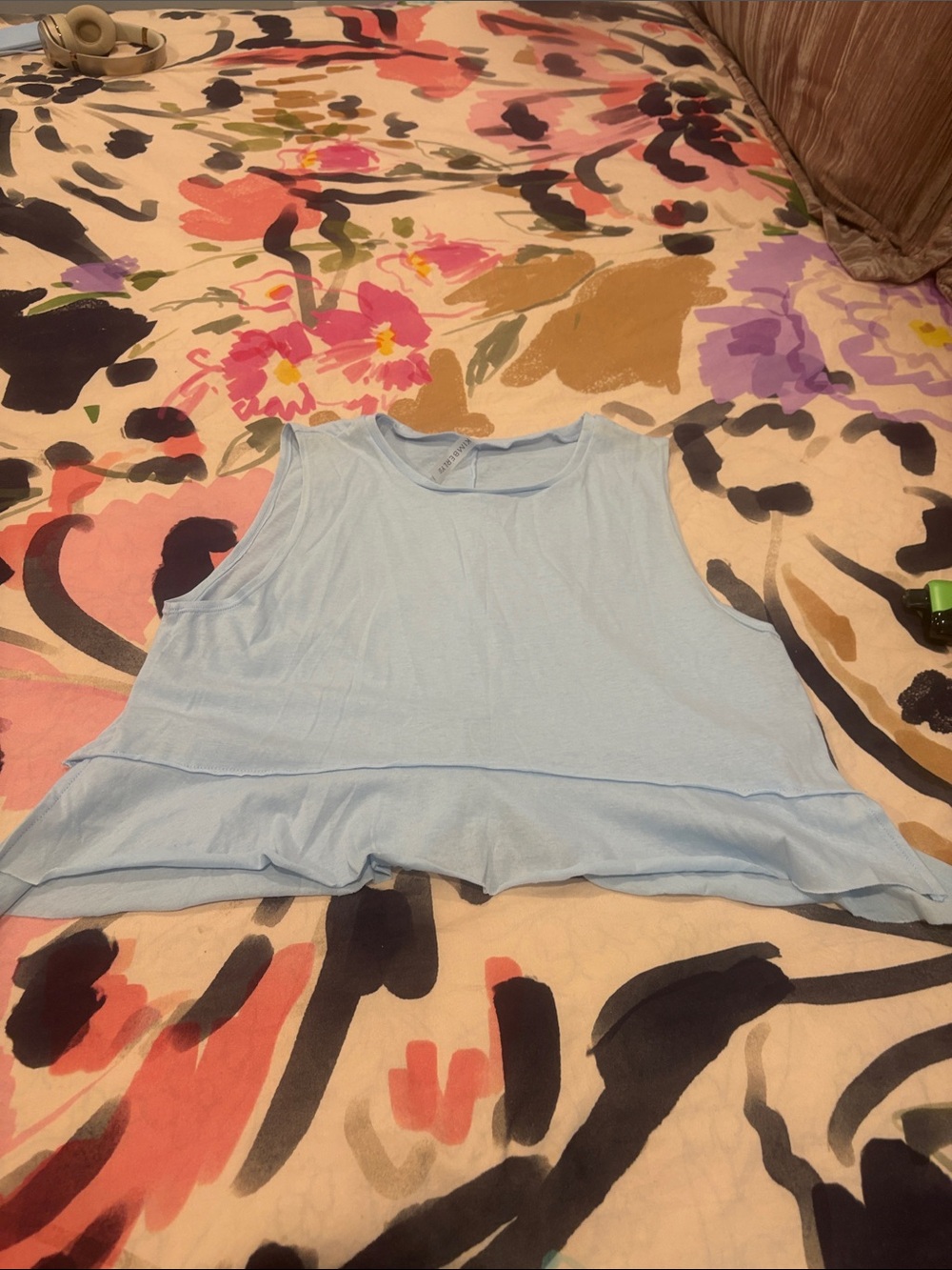 Light Blue Ruffle-Hem Crop Top for Women
